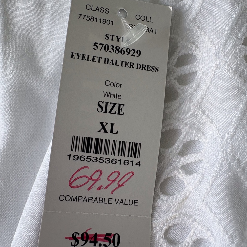 WHBM White Eyelet XL Sleeveless Dress NWT Keyhole Back V Neck Cruise Party Lined - Picture 8 of 16